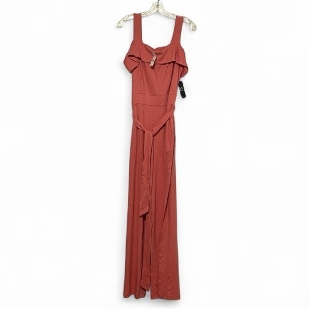 NWT New York‎ & Company Jumpsuit Medium Coral Ruffle Sleeve Tie Waist Career - Picture 3 of 11